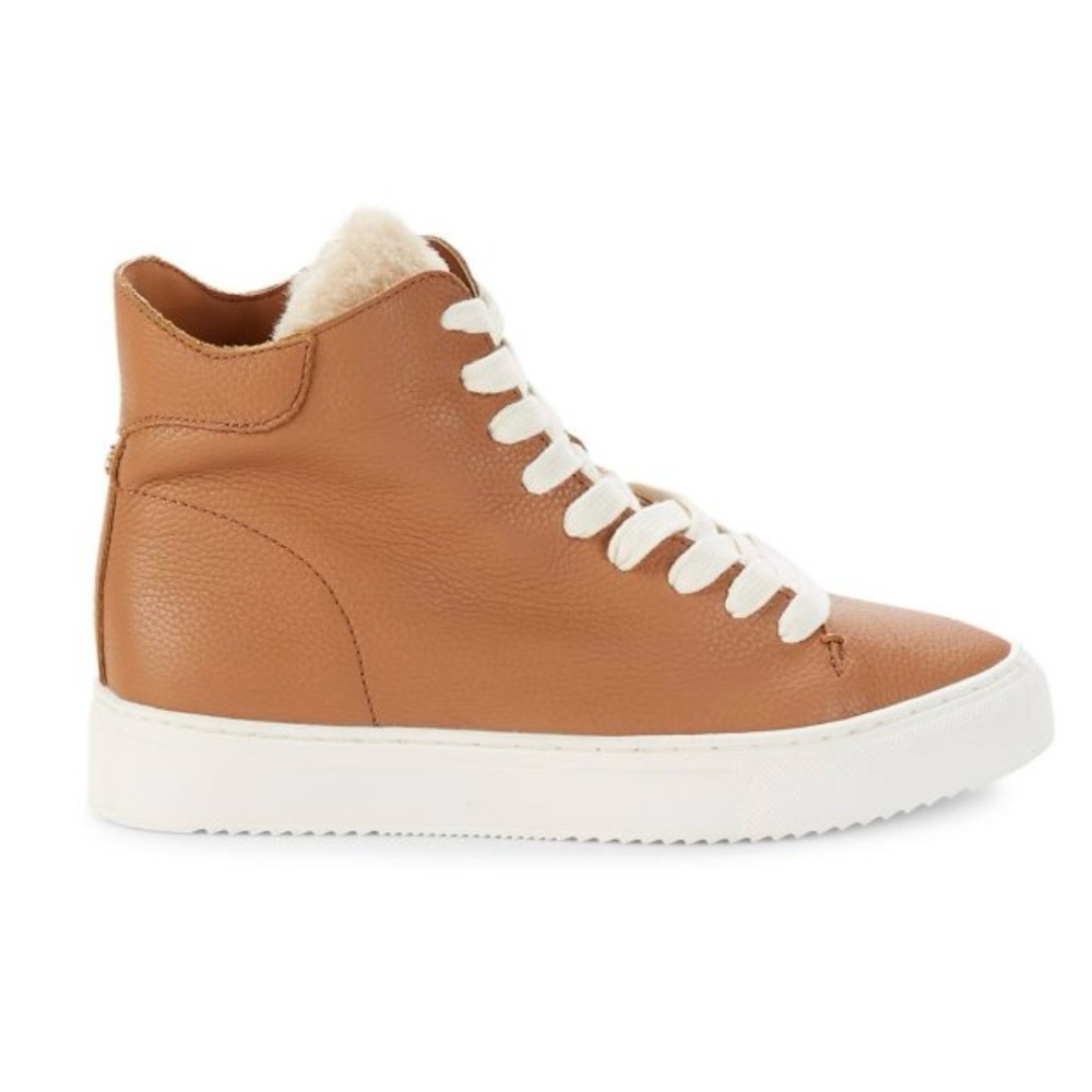 Sam Edelman Pence Leather High-Top Shearling Trim Sneakers Brown sz 8 - Picture 3 of 15